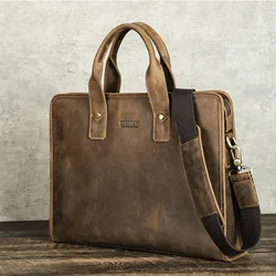 Crazy Horse Leather Messenger Bag Men Leather 14 Inch Handbags, Men's Casual Business Leather Briefcases Briefcase сумка мужская