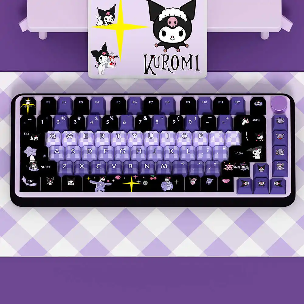 Teclas de dibujos animados de Anime Sanrio Kurumi, perfil de cereza, sublimación térmica PBT, interruptor MX, teclas de teclado mecánico para juegos