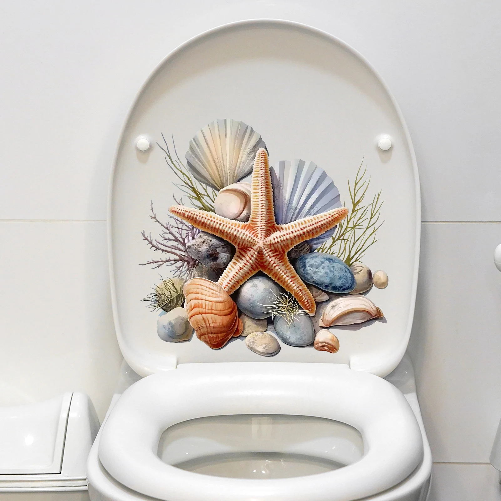 Realistic Watercolor Starfish Seashell Wall Sticker Removable Peel and Stick PVC Home Decor for Beach Style Lounge Wall Art