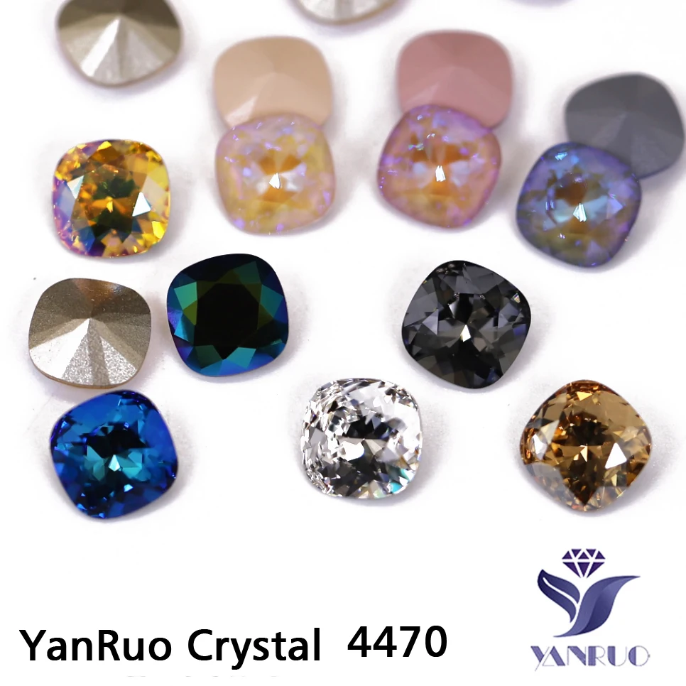 

YanRuo Cushion Cut 12mm 4470 Crystal Glass Pointed DIY Rhinestones Crafts Design Decorations Beauty Accessories For Nail Art