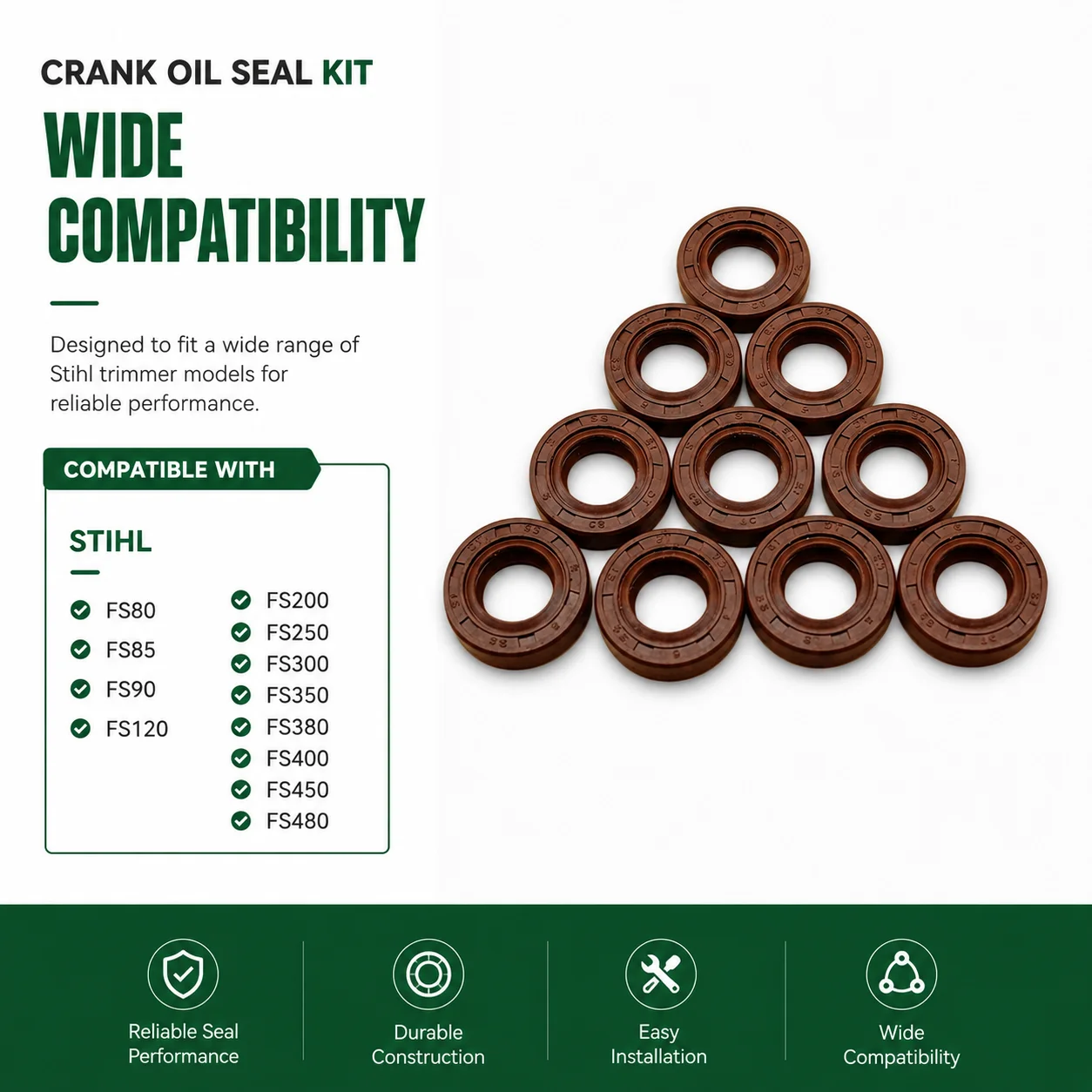 10 Pack Crank Oil Seal Kit For Stihl FS350 FS380 FS400 FS450 FS480 Trimmers Replacement Oil Seal Set 96400031195 9640 003 1195