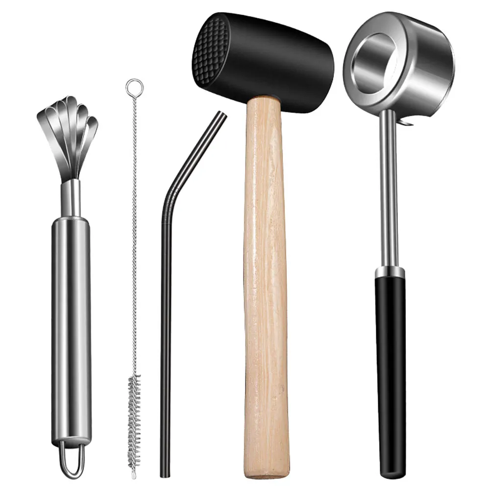 

Coconut Opener Set Stainless Steel Rubber Wood Kitchen Gadgets Meat Removal Tool Scraper Slicer Punch Opening Kit Supplies Tools