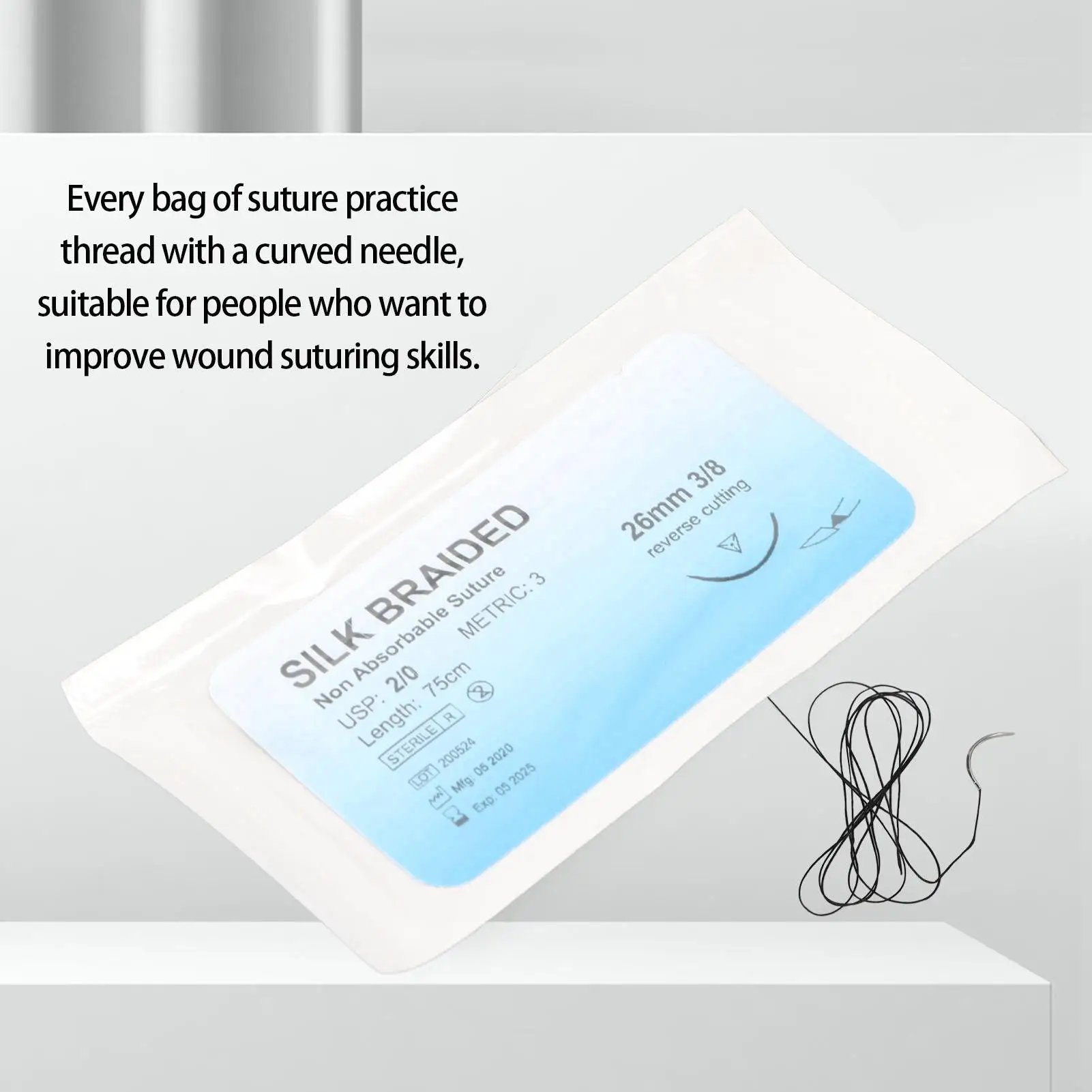 12pcs Silk Suture Thread Set with Needles - 2/0 for training Suturing Kit in Individual Packages