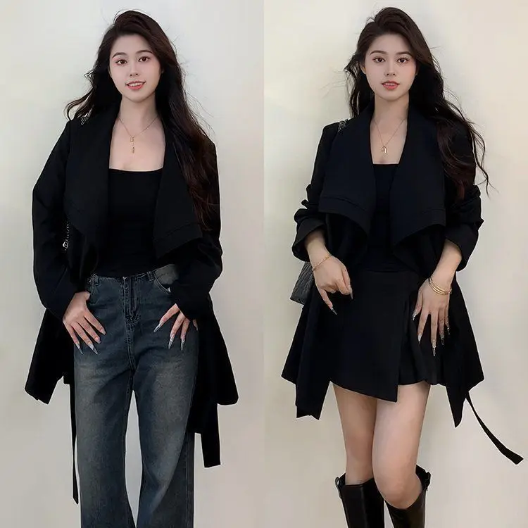 

Trench Femme Long Strapping Friendly Cloth Gray Yellow Black Spring Autumn Winter Superior Thicken Gold Slanted Placket Waisted