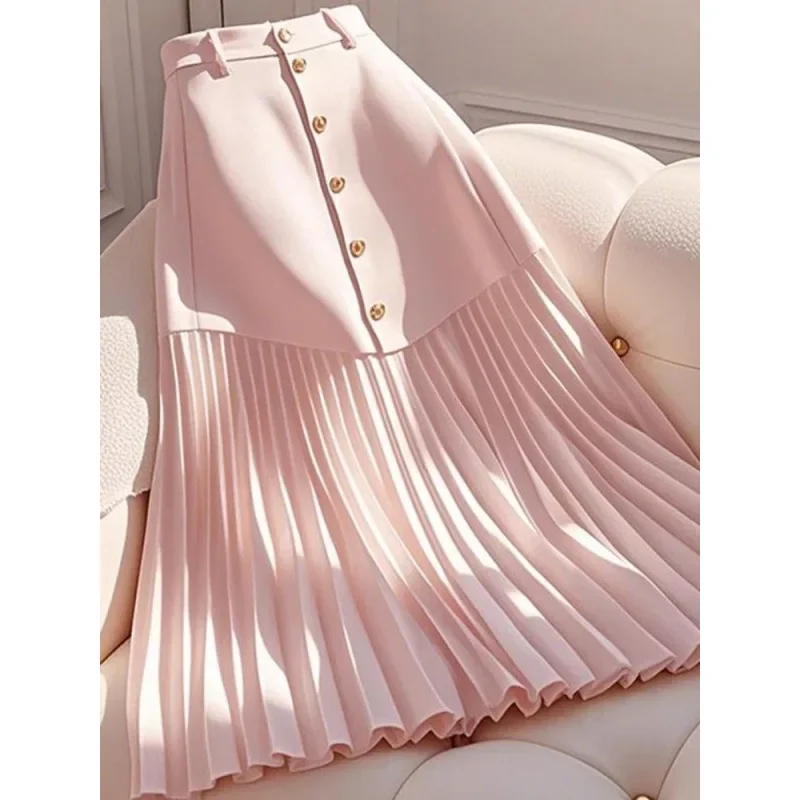 

Стильная плиссированная юбка-миди с высокой талией для женщин, красивый дизайн с цветовыми блоками, юбка А-силуэта из полиэфирного волокна