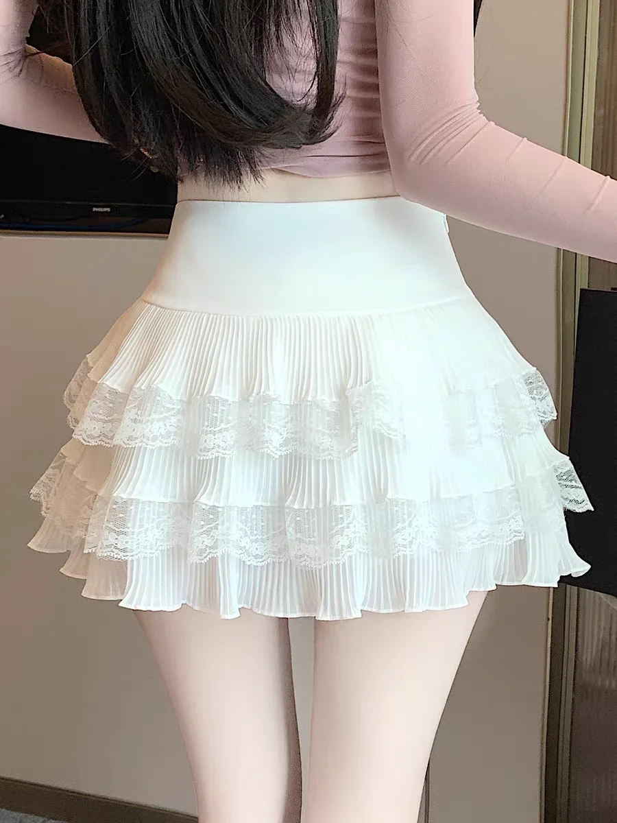 Cute Lace Ruffle Tiered Mini Skirts for Women, High-Waist Spring Summer 2026 New Short Skirt, Petite Friendly Hot Girl