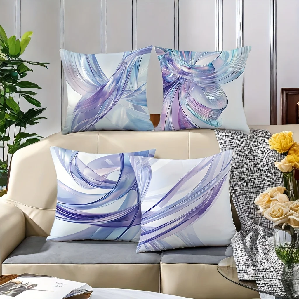 -4pcs Set of Printed Pillowcases with Wavy Lines and Contemporary Style, Machine Washable, Polyester Composition, Suitable for V
