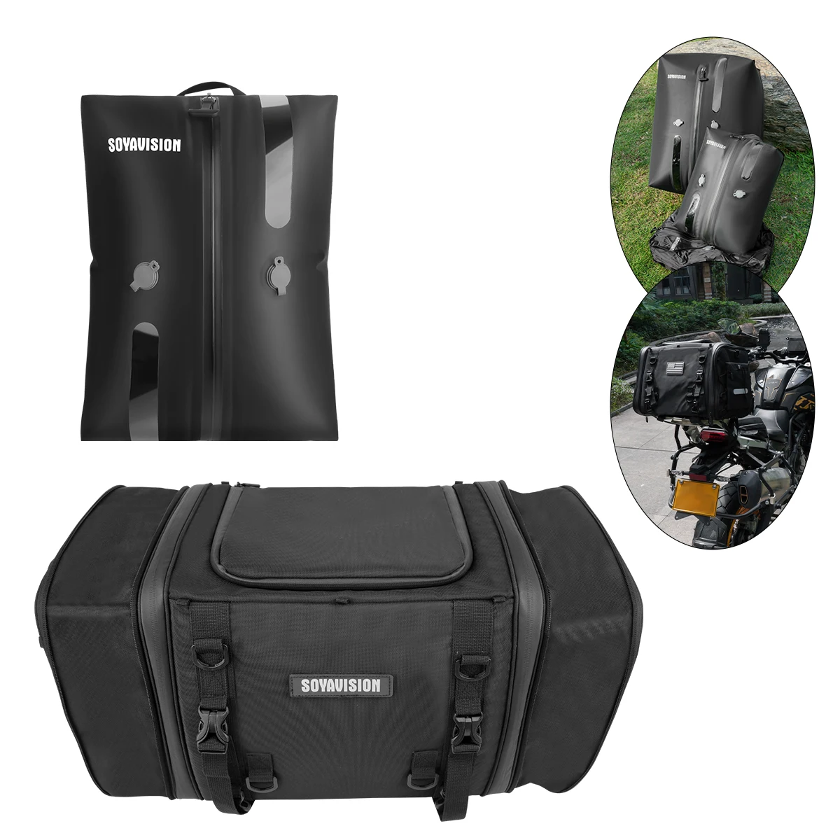 Expandable Motorcycle Rear Seat Bag 35L-50L Large Capacity Motorcycle Bag Riding Tail Travel Bag for BMW R1200GS Universal Moto