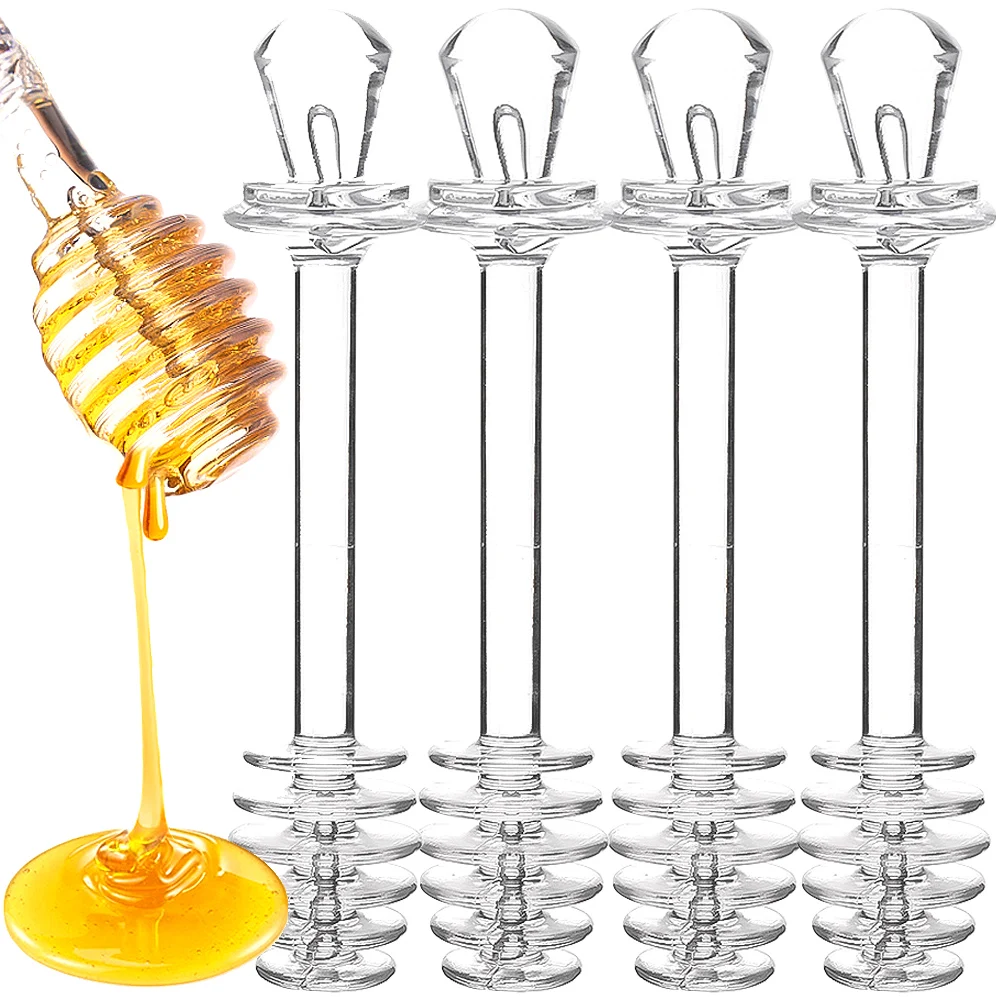 Honey Dipper Stick Honey Stir Bar Mixing Handle Jar Spoon Syrup Chocolate Spoons Kitchen Tools Transparent with Handle Gadget