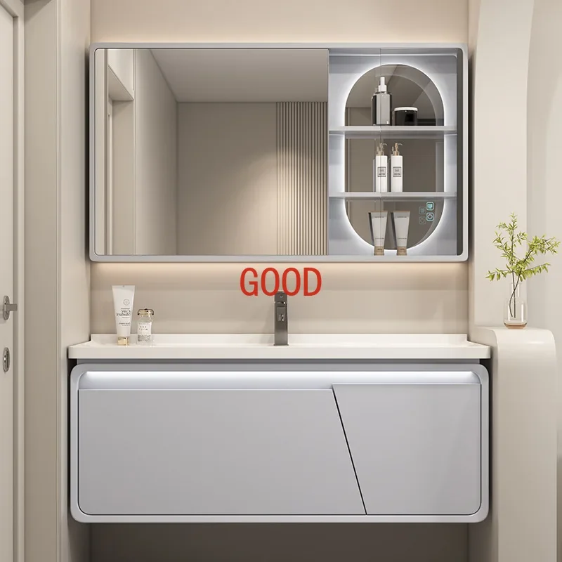 Modern Smart Bathroom Vanity Cabinet with Sink Ceramic Integrated Washbasin Oak Cabinets LED Mirror Cabinet Bathroom Furniture