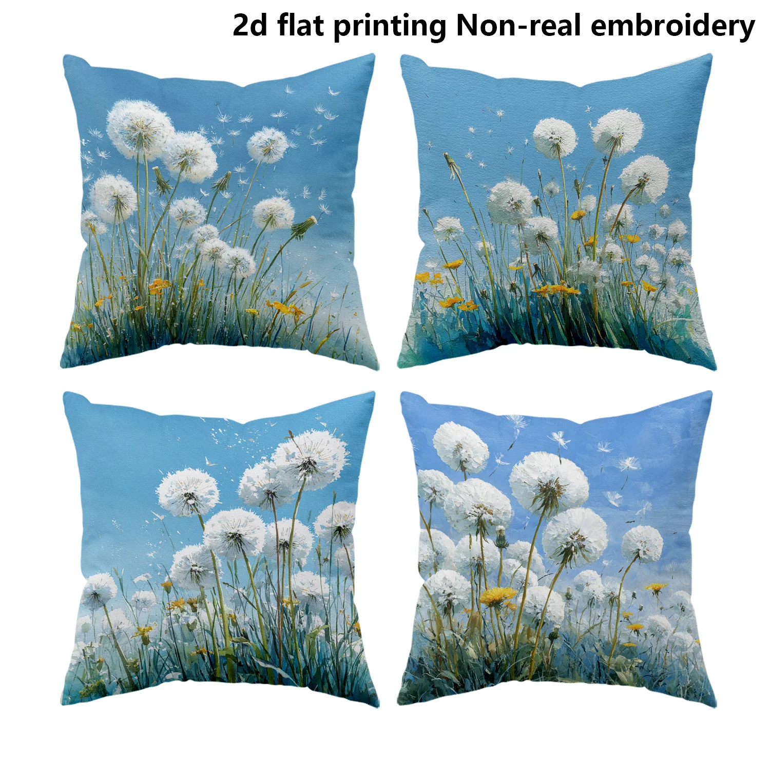 4pcs Dandelion Floral Print Pillowcase Set Spring Home Decor Watercolor Cushion Cover Bedding 40x40cm