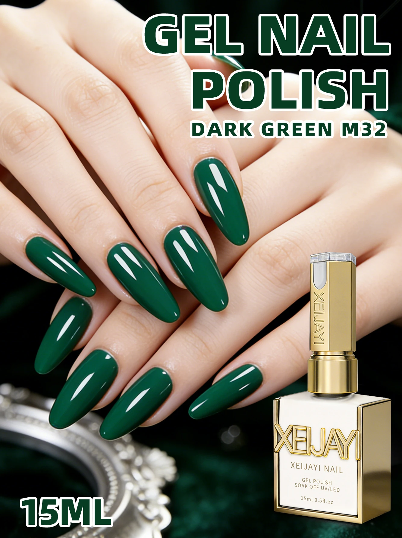 1 Stück 15ML Grüner Gel-Nagellack Langanhaltender UV-LED-Gel-Nagellack mit Hoher Farbsättigung für Professionelles Salon-Design