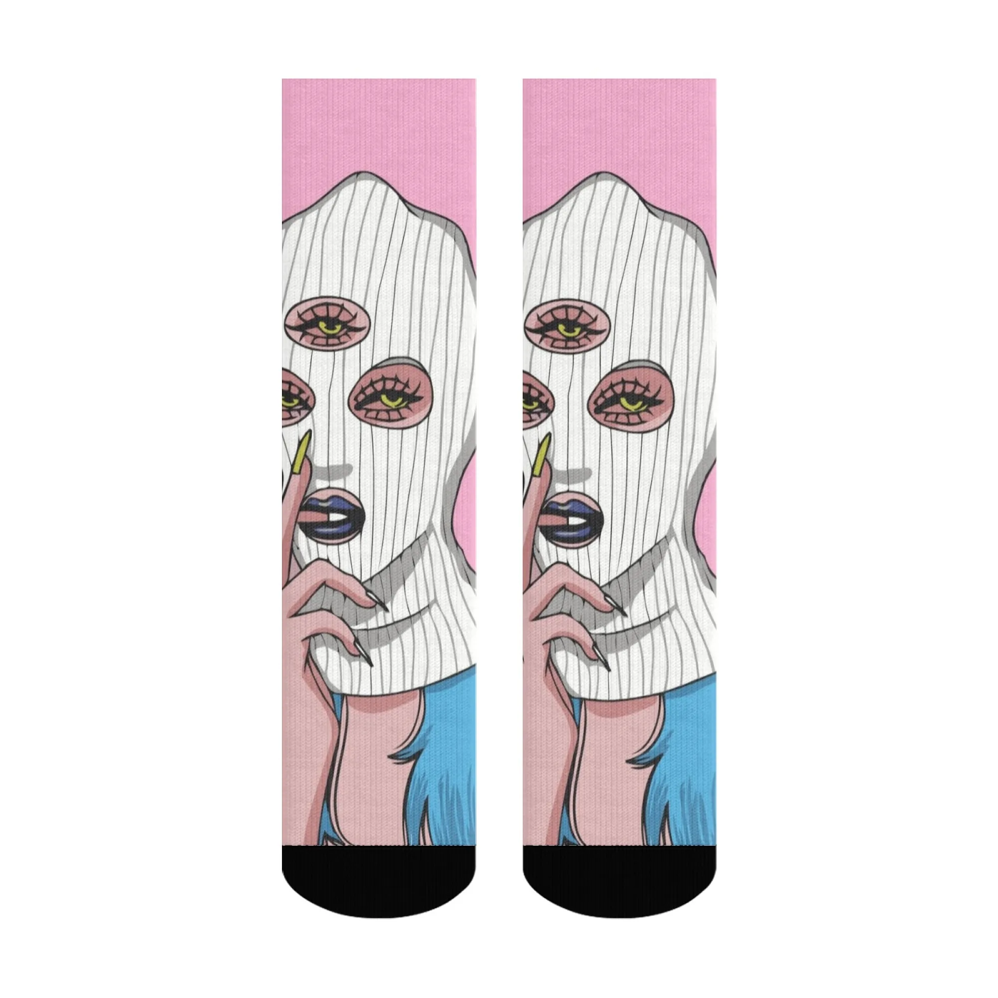 

Creative pop art style crew socks with unique artistic character patterns, casual cartoon, non-slip, comfortable and warm