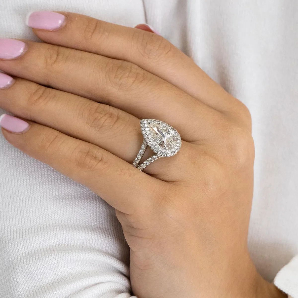 الكلاسيكية الفضة مطلية بالذهب خاتم الخطوبة المرأة فنجر الكمثرى Waterdrop مكعب زركونيا خاتم الزفاف خواتم الزفاف للمرأة #4