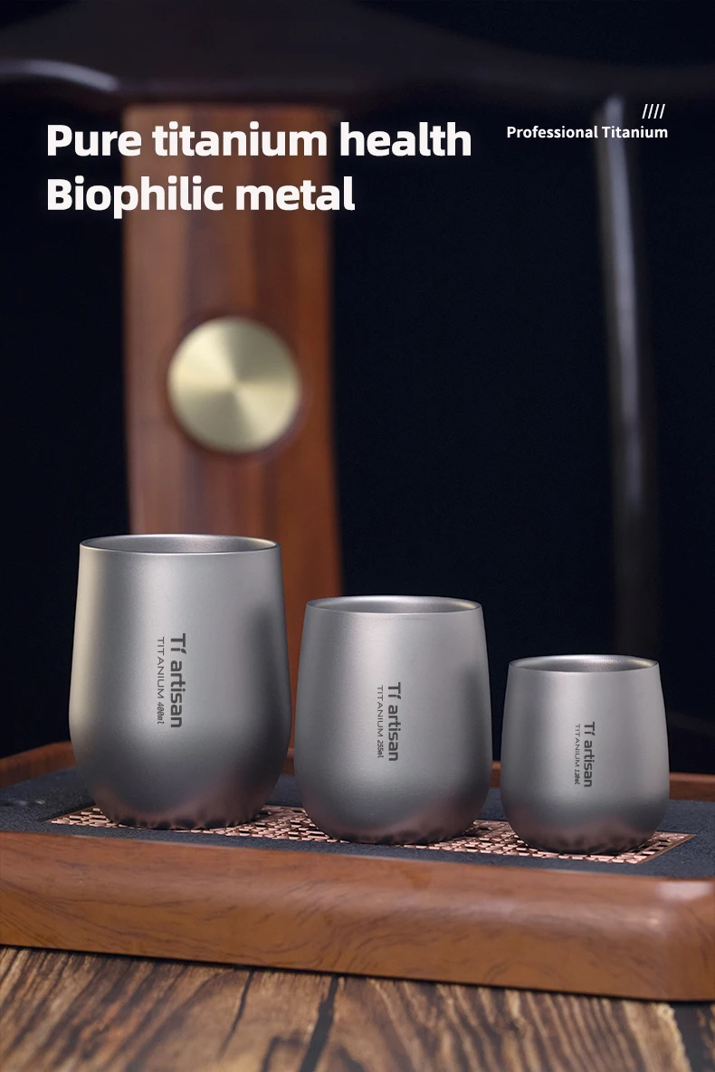 Tiartisan 255ml/400ml Reiner Titan-Bierbecher, Outdoor-Camping-Trinkgefäß, Leichter Tragbarer Doppelwandiger Kaffee- und Teetasse – Detail 3