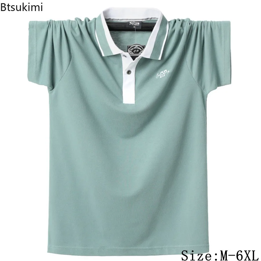 

2025 Summer Polo Shirts Men's Fashion New Business Casual Lapel Shirts High Quality Cotton T-shirts Oversized Men Clothing 7XL