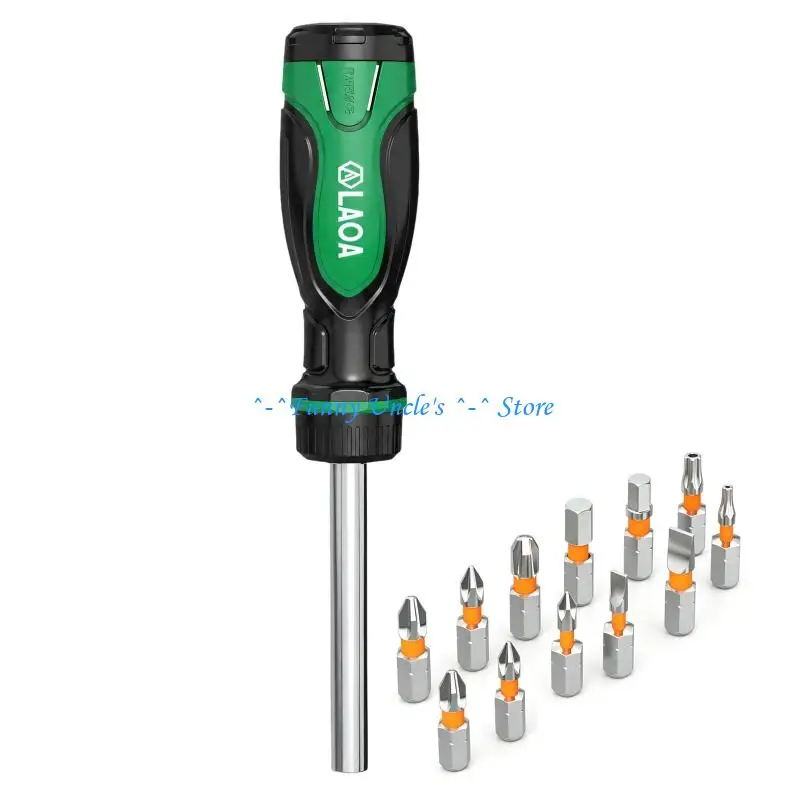 E7CD Ratcheting Screwdriver Set with 45-Tooth Three Position Control, Steel Attachments and Concealed Storage for Repairs