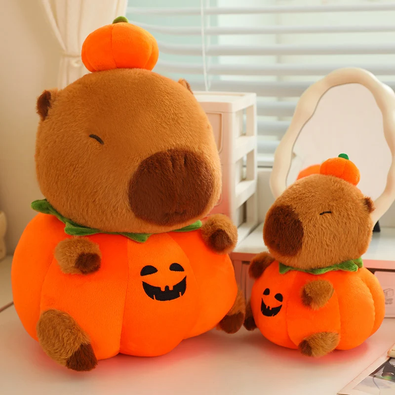 Pumpkin Capybara Stuffed Plush Toys Lovely Soft Capibara Sleeping Pillow Cushion Dolls Halloween Gift