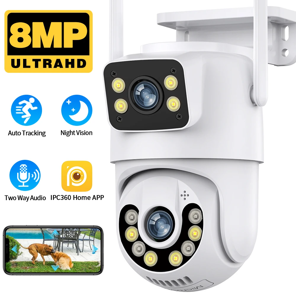

Mini Dual Lens Dual Screen 4K 8MP PTZ WIFI Camera Outdoor Automatic Tracking Security Protection CCTV Surveillance IPC360 Home