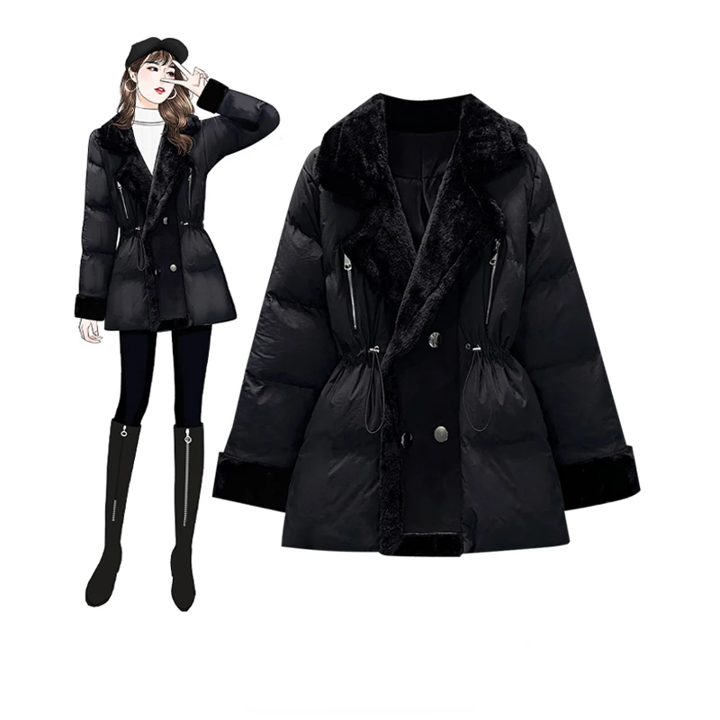 Autumn Winter 2022 New Large Women Drawstring Waist Down Cotton Padded Female Jacket Thickened Warm Coat Woman