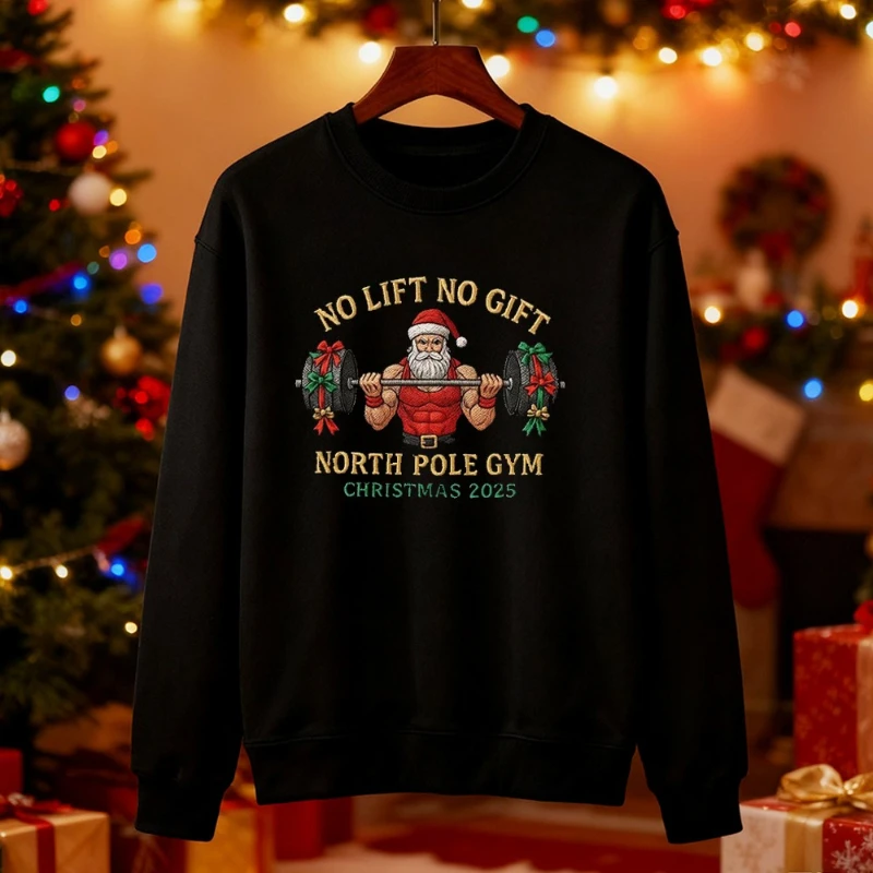 Sem levantar sem presente moletom bordado pólo norte ginásio engraçado santa crewneck natal levantamento de peso feriado treino presente moletom com c
