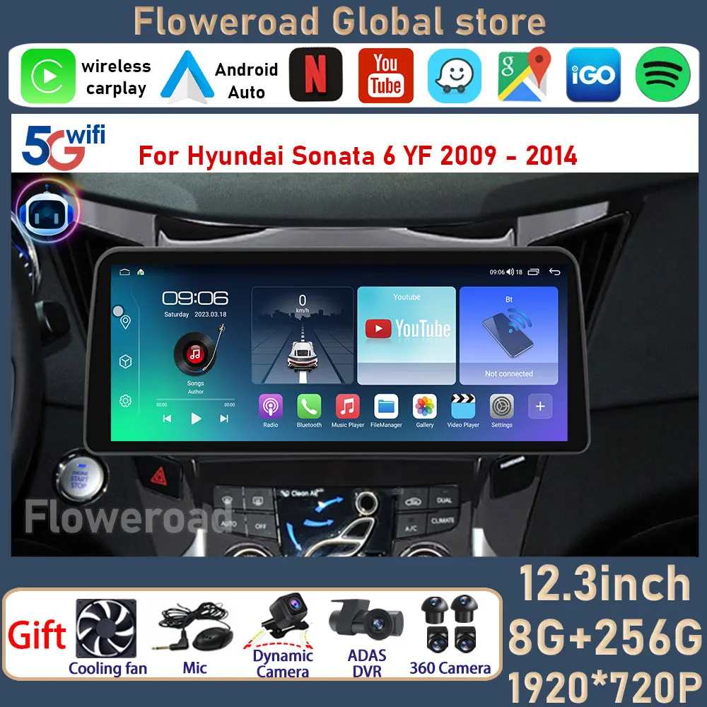 

8G 256G охлаждающий вентилятор Android для Hyundai Sonata 6 YF 2009 - 2014 Автомагнитола мультимедийный видеоплеер навигация 2 DIN без DVD BT RDS