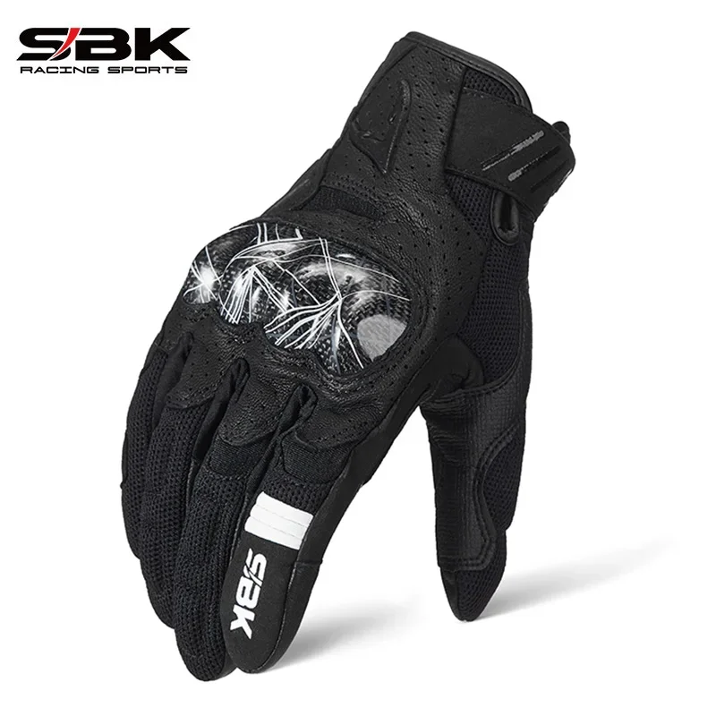 

SBK Men Motorcycle Gloves Leather Carbon Fiber Protecting Shell Anti-fall Anti-slip Touch Screen Biker Gloves Competition Gear