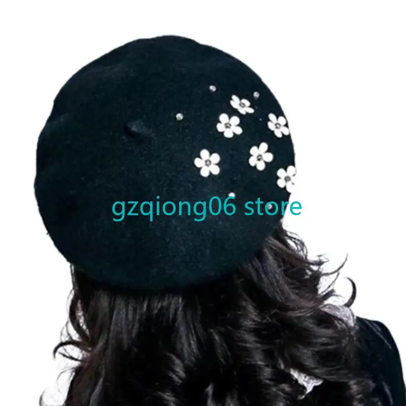 K3NF النساء فتاة اللؤلؤ زهرة قبعة لطيف الرسام قبعة قبعة صغيرة قبعة صوف أنيقة قبعة مثمنة كل مباراة ل 2-6 سنوات من العمر #5