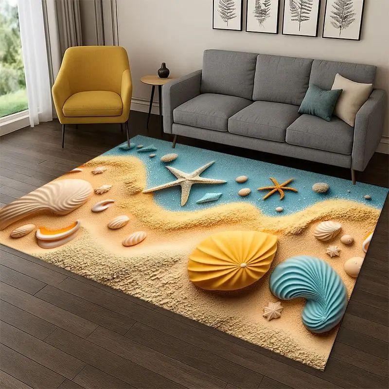 Starfish Beach Sand Shell Sea Star Carpet Rug for Bedroom Living Room Sofa Playroom Doormat Home Decor,Kid Area Rug Non-slip