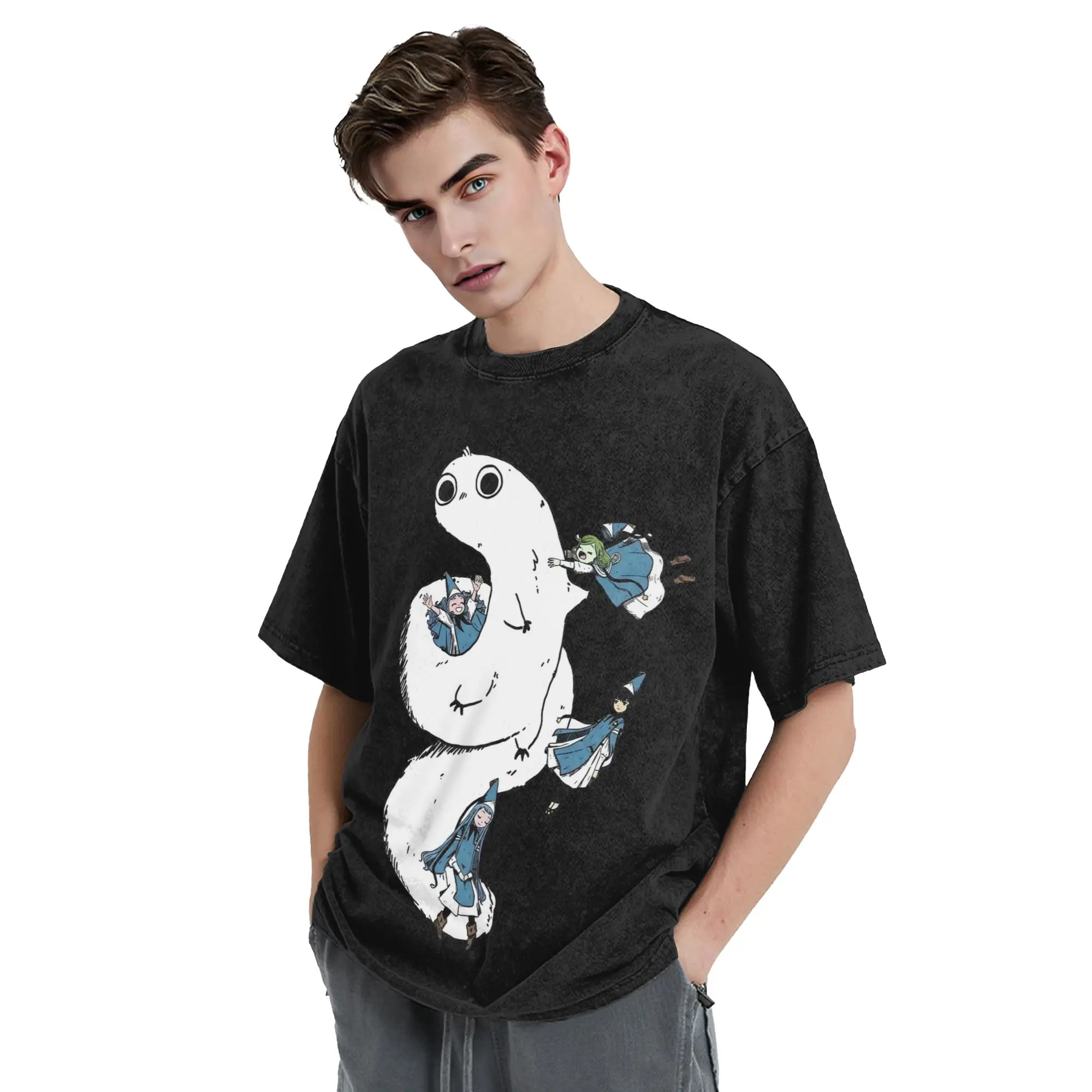 Brushbuddy Witch Hat Atelier Anime Washed T Shirts Streetwear Vintage T-Shirt Tee Shirt for Men Women Short Sleeve Oversize