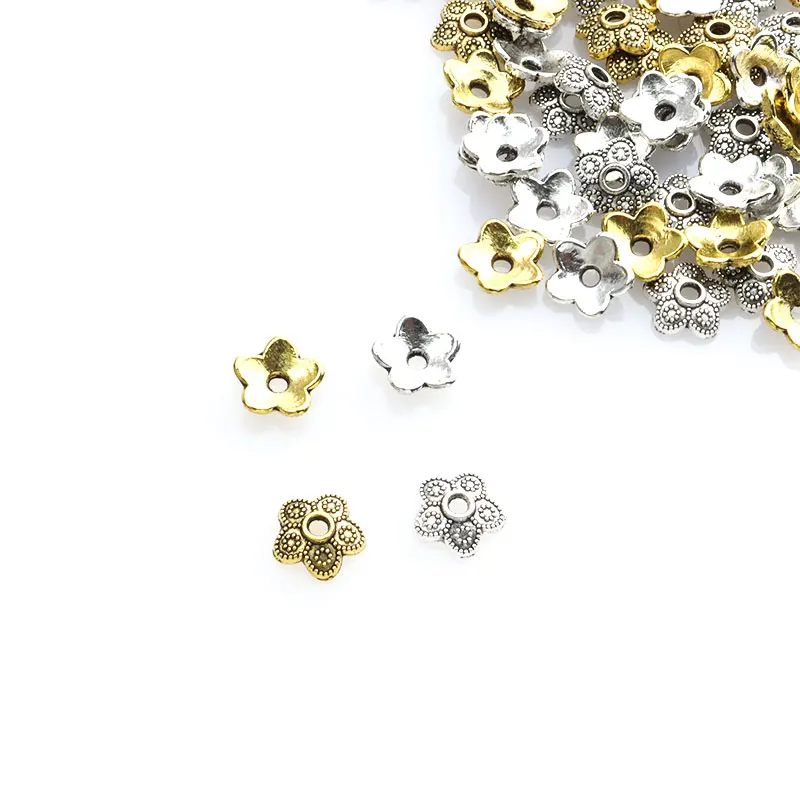 100pcs Antique Gold Silver Color Flower Spacer Bead Caps Alloy Metal Loose Bead Charms DIY Jewelry Bracelets Necklaces Accessory