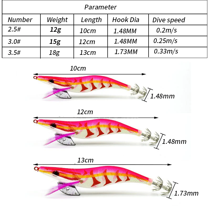 10Pcs Luminous Squid Lure Jig Hook Bait Shrimp Octopus Cuttlefish Lure Sinker Shrimp with Ring Bead Fishing Lure Lead Sinker