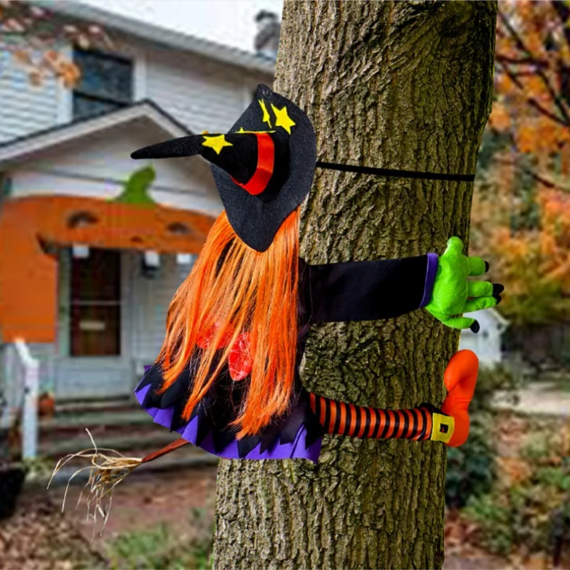 

Halloween Witch Hugging Tree Courtyard Porch Witch Hanging Decor Scary Pendant Props Indoor Outdoor Decor Halloween Decoration