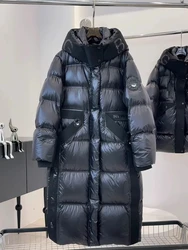 Bright Face Thicken Down Jacket Winter New Hooded Hot Stamping Letter Mid-Length Men Women Fashion Loose White Duck Puffer Coat