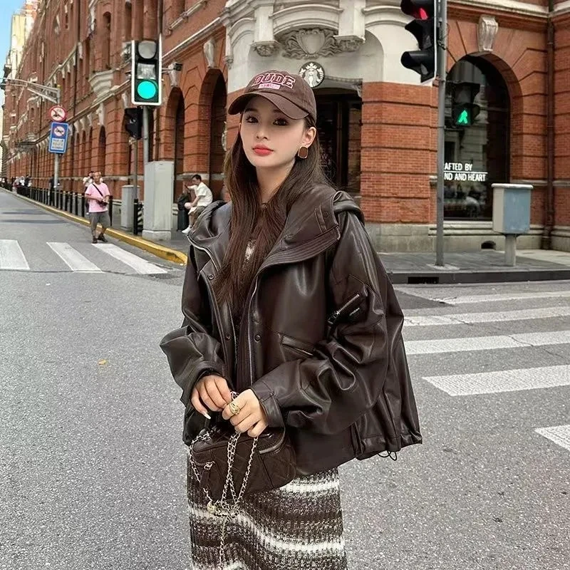 Vintage com capuz inverno moda feminina jaquetas cor sólida chique bolsos com zíper básico feminino streetwear simples jaquetas pretas