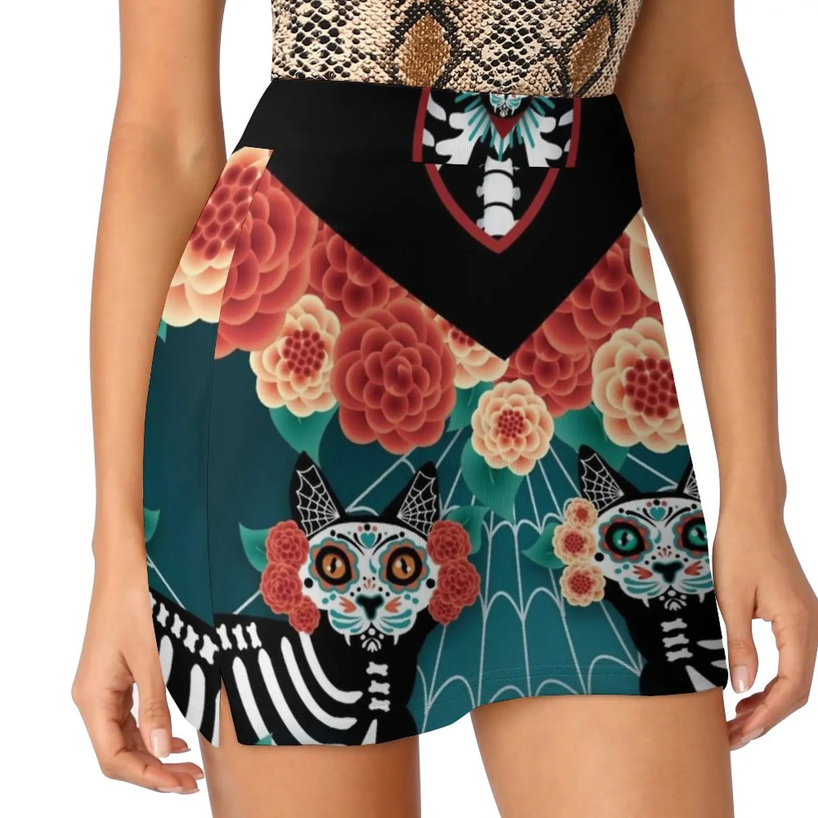 Catrina Dress Skirts Woman Fashion 2022 Pant Skirt Mini Skirts Office Short Skirt Catrina Cat Day Of The Dead Dia De Los Muertos