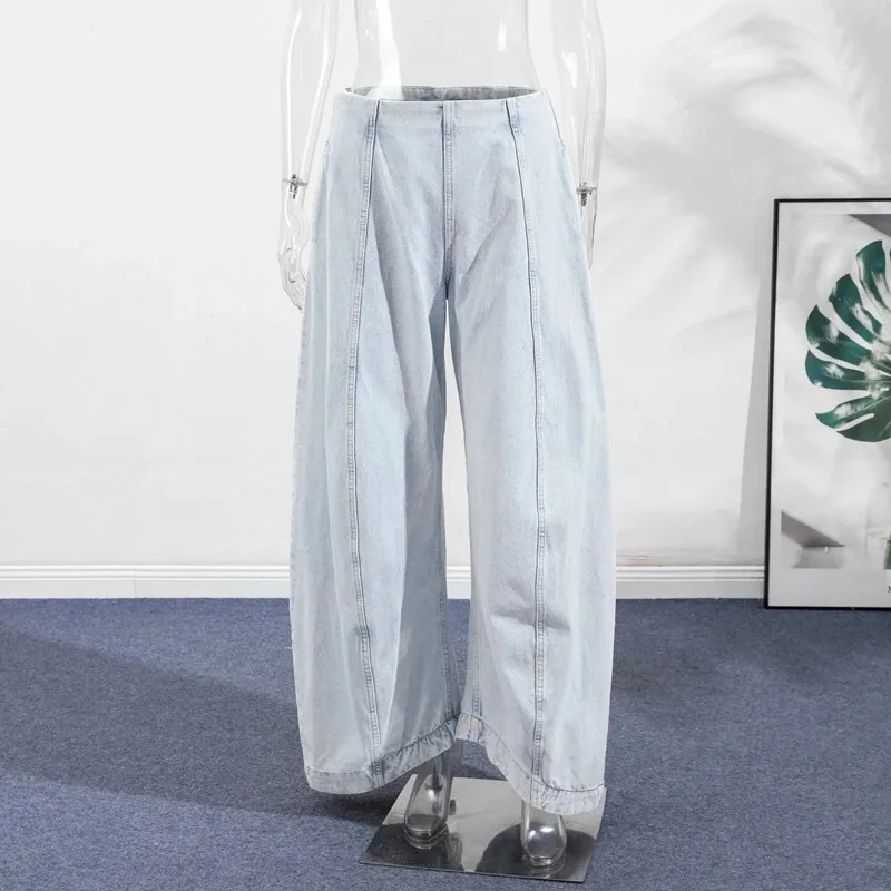 Street Pockets Flared Denim Trousers Women Blue Loose Low Waist Wide Leg Jeans 2025 Autumn Lady Chic All-match Commute Pants - Image 5
