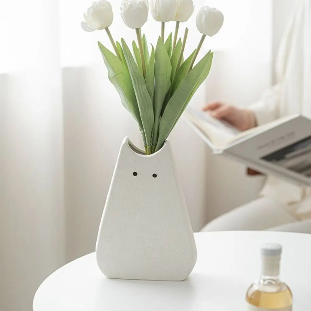 

Nordic Cute Cat Ceramic Vase High-end Wide Mouthed Desktop Cat Vase Cartoon Hydroponic Vase Bedroom