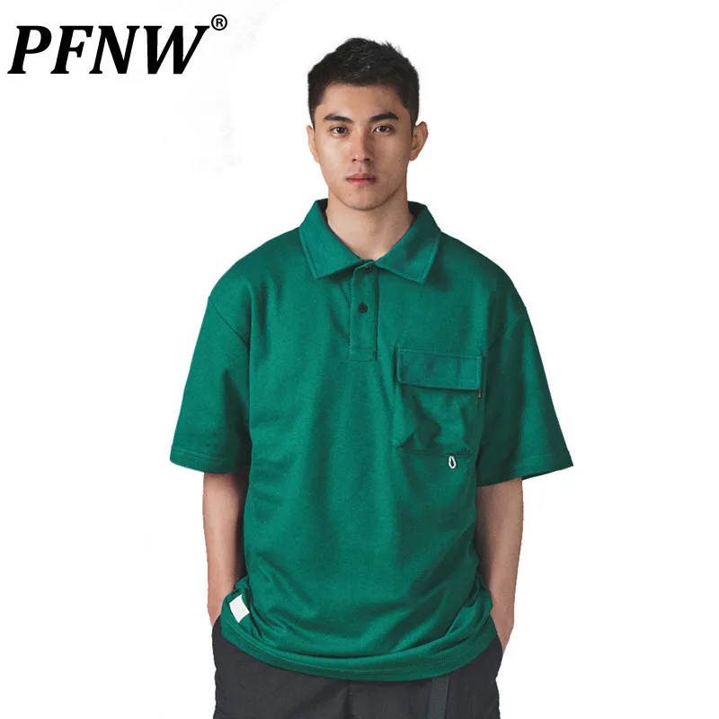 

PFNW American Men's T-shirt Loose Short Sleeve Three-dimensional Patch Pocket Design Top Trendy Casual Solid Color 28W3496