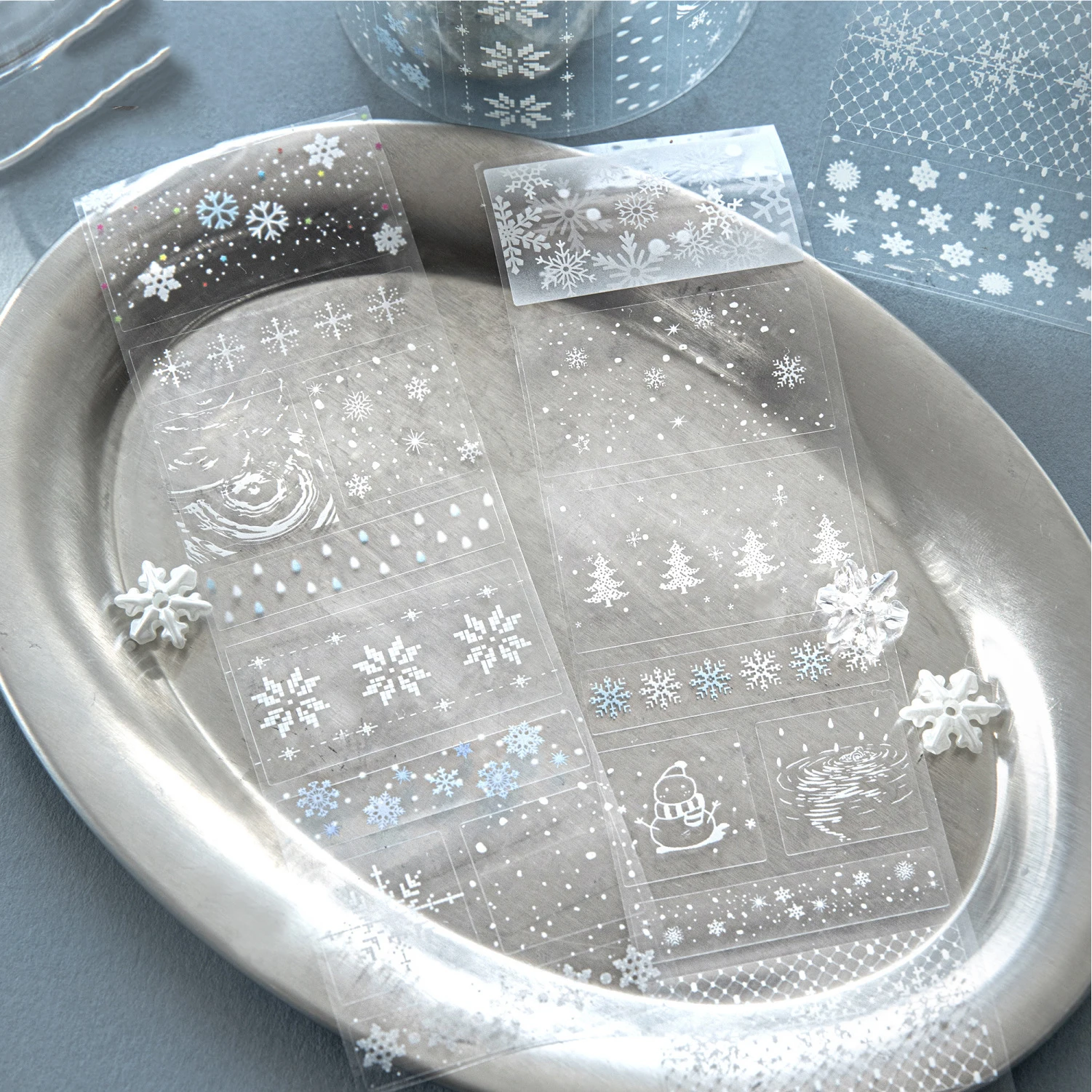 

Прозрачная винтажная ПЭТ-лента с узором «Снежинки, звезды и пейзажи» для творчества, дневников, коллажей и канцелярских принадлежностей