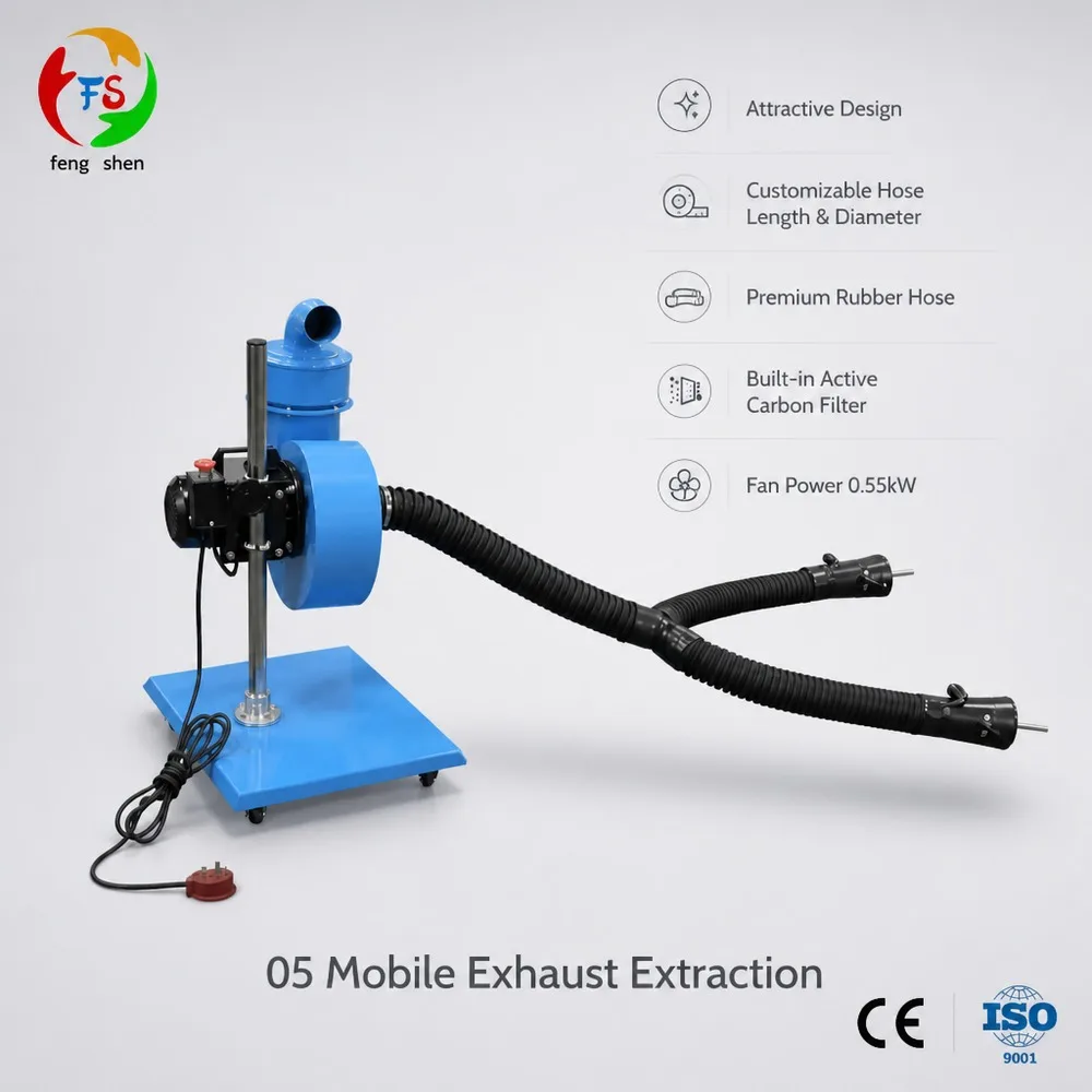 220 Degree Rubber Hose Exhaust Extractor With Double Tailpipe Carbon Filter for Garage Fume and Smoke Control Systems