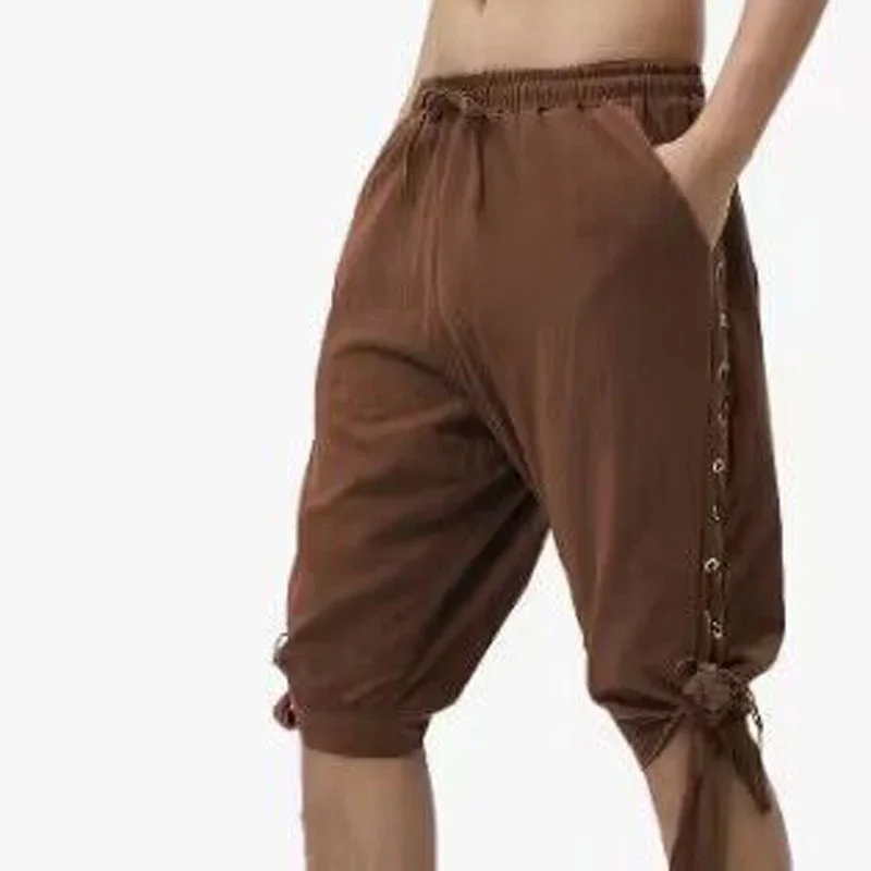 Men Pirate Pants 3/4 Medieval Renaissance Viking Cosplay Horseman Peasant Castaways Costume Bloomers Trousers