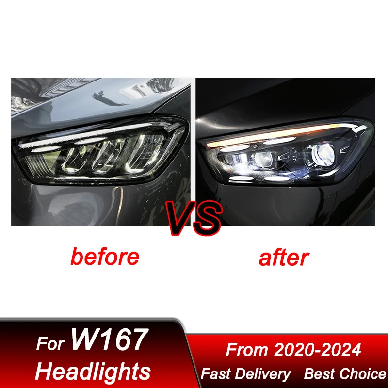 Car Led Headlights For Mercedes-Benz GLE W167 2020-2024 to high style LED Auto Headlamp Assembly Projector Lens Accessories Kit