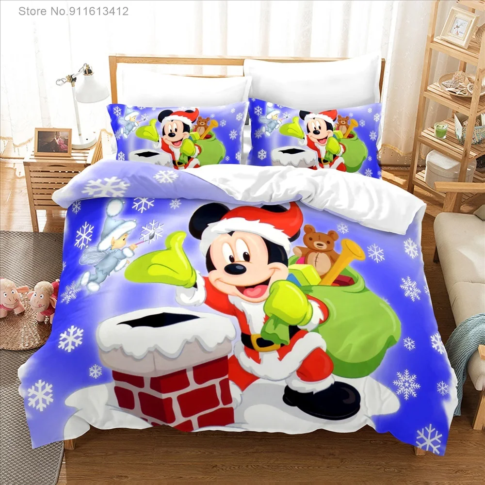 Juegos de ropa de cama de Disney para decoración de dormitorio, edredón grueso con estampado 3D de Mickey Mouse, funda de edredón de dibujos animados, regalos de navidad