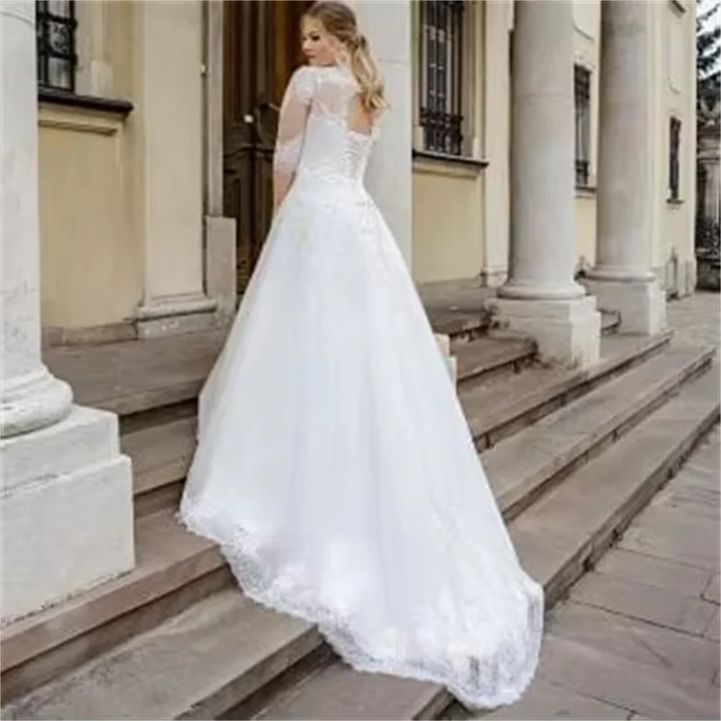 Vestido De Novia De talla grande con media manga, Apliques De encaje, escote en forma De corazón, Vestidos De Novia personalizados para mujer