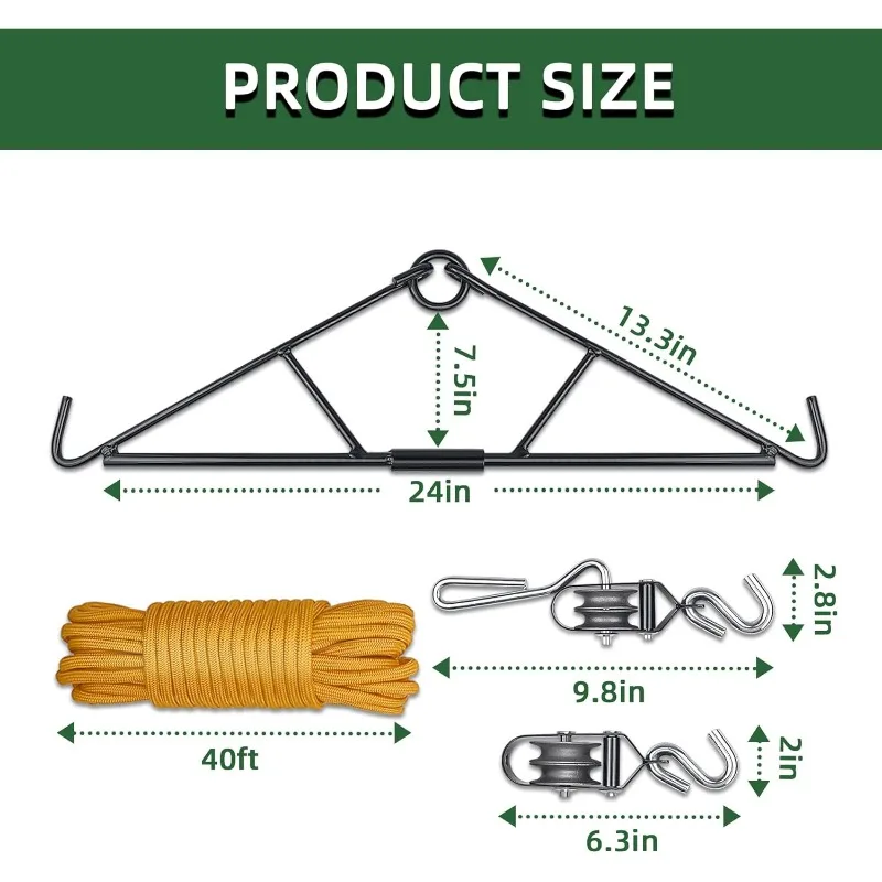 Sistema de elevação de polia de cabide de cervo avaliado 700 lbs gambrel para desbaste com corda sem emaranhados resistente ao desgaste acessórios de caça de cervo