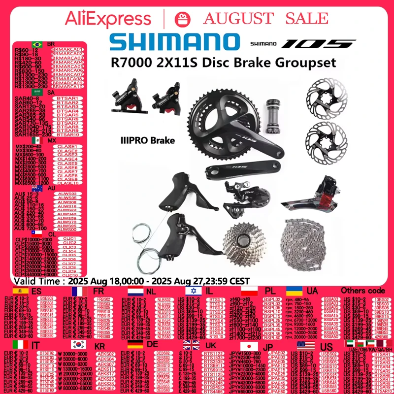 Grupo Shimano 105 R7000 2x11s IIIPRO freno de disco mecánico R7100 bielas Cassette desviador bicicleta de carretera grupo de bicicletas