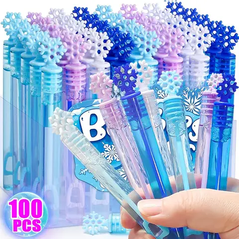 10/100PCS Plastic Bubble Tube Toy Snowflake Wand Tube Soap Empty Bottles Wedding Birthday Party Decoration Home Christmas Gifts