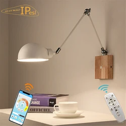 Modern nordic wood wall lamp with switch bedhead bedside wall lights adjustable bedroom room home decoration E27 110v 220v