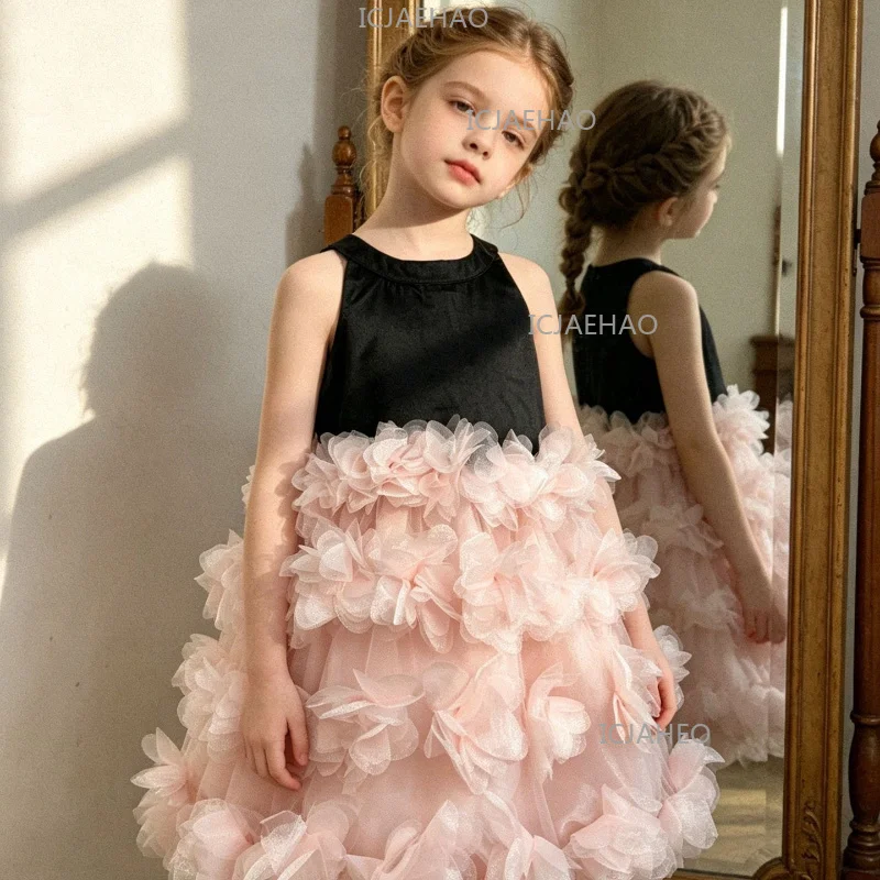

New Kids Floral Tutu Kids Formal Princess Gown Girls Party Dress Clothes Performance Birthday Banquet Pageant Summer Costume